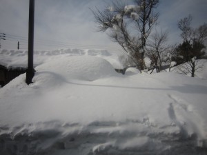 長電バス 長野駅~野沢温泉 雪の高さがバスの窓ぐらいあります