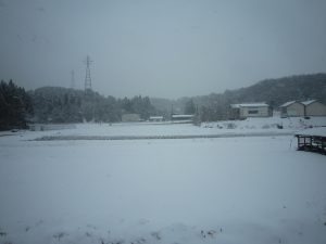 きらきらうえつ号からの車窓 雪の粒が大きくなってきました