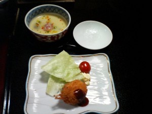 なにわ一水 カニ尽くしコース 蟹茶碗蒸しとカニコロッケ