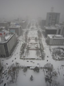 札幌テレビ塔の展望台から見た雪景色 西側