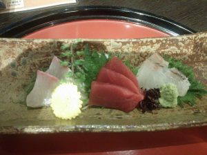 刺身三点盛り 横浜みなとみらい万葉倶楽部にて