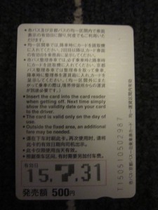 市バス・京都バス 一日乗車券 裏面