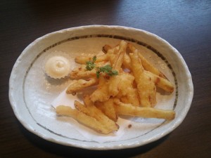 さきいかの天ぷら ひたちなか温泉 喜楽里 別邸にて