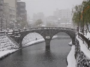 長崎市 眼鏡橋 今日は大雪でした
