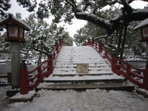 太宰府天満宮 太鼓橋 大雪で通行できませんでした