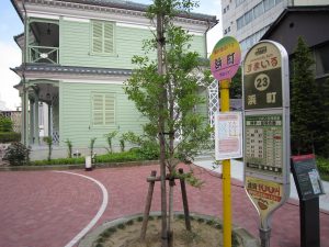 観光周遊バス コミュニティバスすまいる 浜町バス停 近隣にホテルリバージュアケボノとグリフィス記念館があります