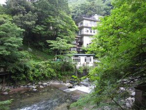湯ヶ島温泉 狩野川 対岸にホテルらしき建物が見えます