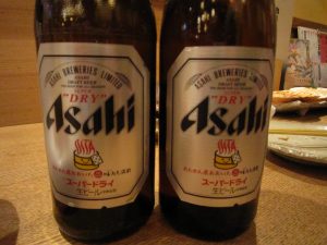 おんせん県おおいたロゴ入りスーパードライ 寿司ろばた八條にて
