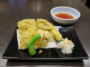 白子と舞茸の天ぷら 天然温泉平和島にて
