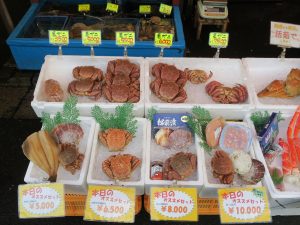 函館朝市 毛ガニ 普段見ているものより一回りも二回りも大きいです