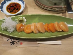 赤ホタテのお刺身 郷土料理 花楽にて