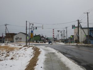 ノシャップ2丁目交差点 ノシャップ岬へはここを右に折れます
