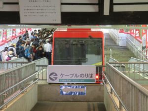 高野山ケーブルカー 前面 極楽橋駅で撮影