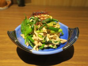 蒸し鳥と葱のピリ辛ポン酢添え 湯けむり天然秘湯 龍泉の湯にて