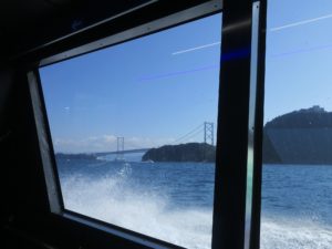 鳴門観光汽船 水中観潮船 アクアエディ号 大鳴門橋へ向けて移動中