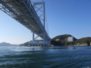 鳴門観光汽船 水中観潮船 アクアエディ号 大鳴門橋 徳島方向を撮影