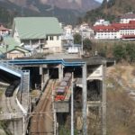 黒部渓谷鉄道 宇奈月駅 駅全景 黒部川の断崖と言ってもいい場所にあります