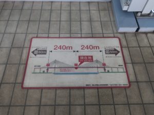新湊大橋歩道 あいの風プロムナード エレベーターからの距離を示す表示