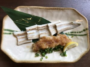 焼き穴子のおろしポン酢添え つくば温泉 喜楽里別邸にて