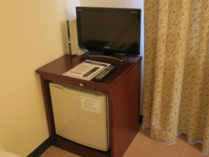 山口 湯田温泉 ホテルニュータナカ シングルルーム テレビと冷蔵庫