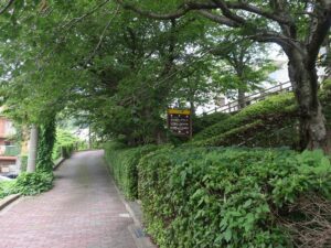 火の山ロープウェイへの歩道 ここを右に曲がると階段があります