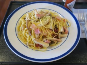 きのことベーコンのペペロンチーノ 東京荻窪天然温泉 なごみの湯にて