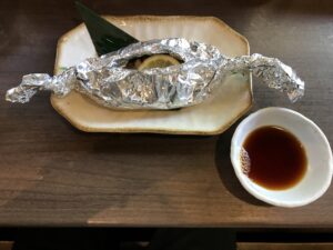 秋鮭ときのこのホイル蒸し つくば温泉 喜楽里別邸にて