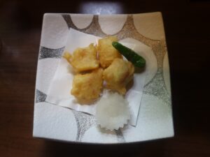 湯葉の天ぷら つくば温泉 喜楽里別邸にて