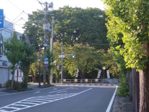 新庄城址 最上公園 最上公園前交差点 こぶとり爺さま通りとの交差点