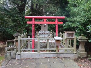 松江 城山稲荷神社 社殿西側 小さな石狐が収められています